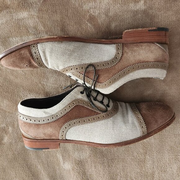 Salvatore Ferragamo Men's Beige Suede & Canvas Cap Toe Oxford Shoes US 11 EE - Picture 6 of 10